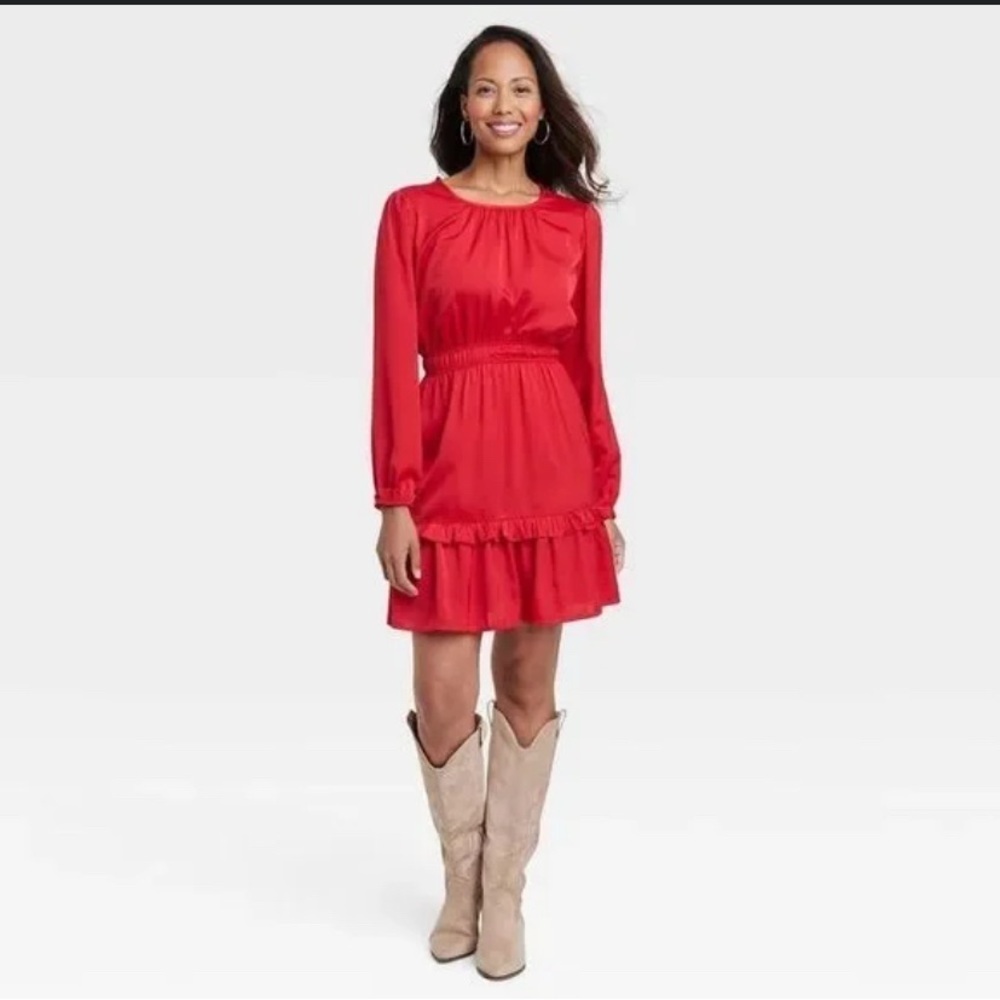 Women's Long Sleeve Satin Dress - Knox Rose Red M
